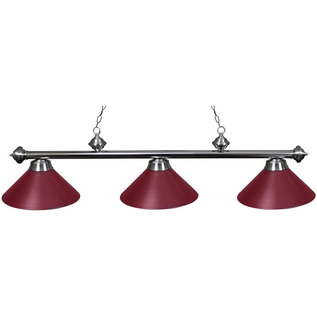 Ozone Brushed Chrome Pool Table Light with Burgundy Shades