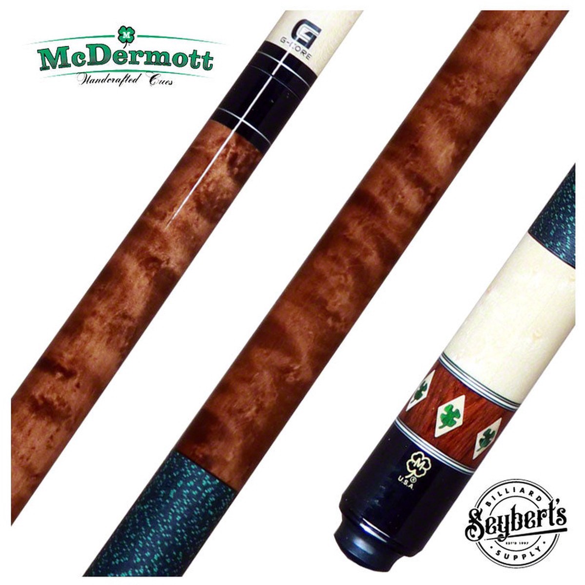 McDermott G Series Dark Cherry Stained Maple with Dymondwood Clovers Pool Cue - G303