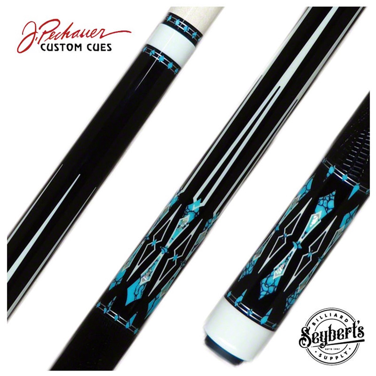 Pechauer Limited Edition Ebony with Abalone/Ebony/Turquoise Points Pool Cue - PL30
