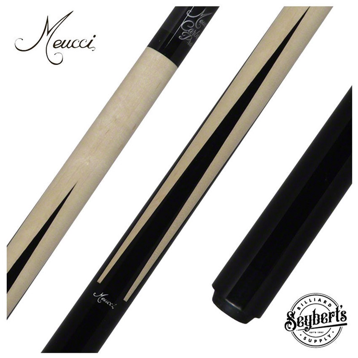 Meucci Black Sneaky Pete Pool Cue with Carbon Shaft - M1BKC