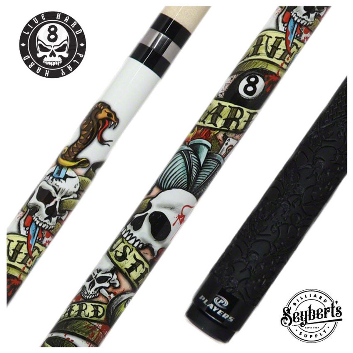 Players Live Hard Play Hard Tattoo Graphic Pool Cue - DLH