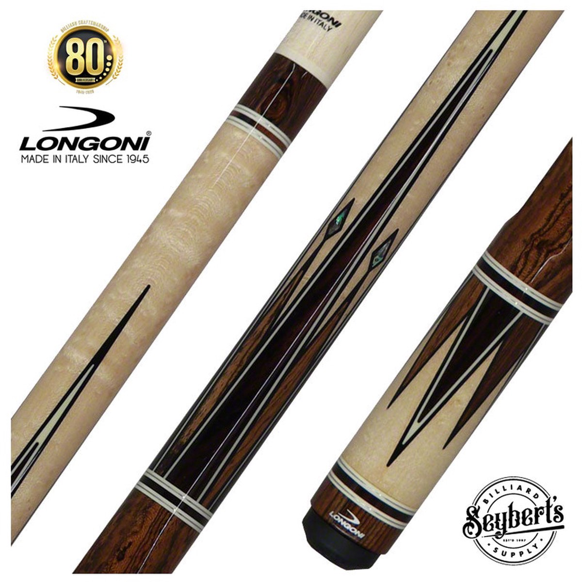 Longoni Minerva Octagonal 8 Point Bocote Pool Cue with S2 American Wood Shaft - LG24400