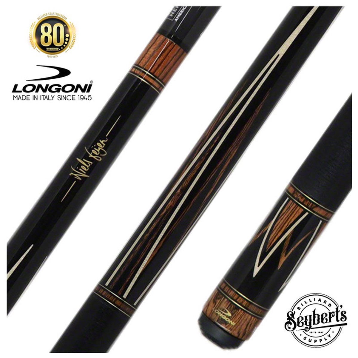 Longoni Niels Fijen Flame Irish Linen Pool Cue with Luna Nera American Pure Graphite Shaft - LG24742