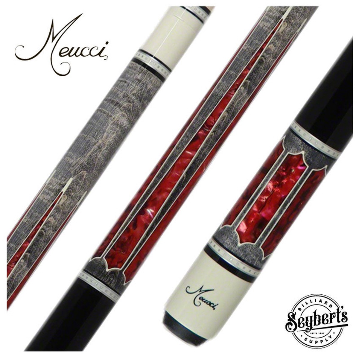 Meucci 2020 Gray - Pink Pearl - Black -No-Wrap Pool Cue with Pro Shaft - 2020GYPKBKP
