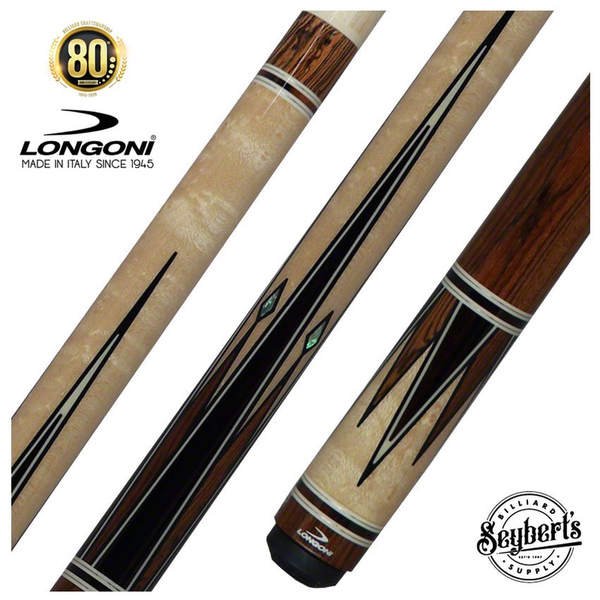Longoni Minerva Round 8 Point Bocote Pool Cue with S2 American Wood Shaft - LG24401