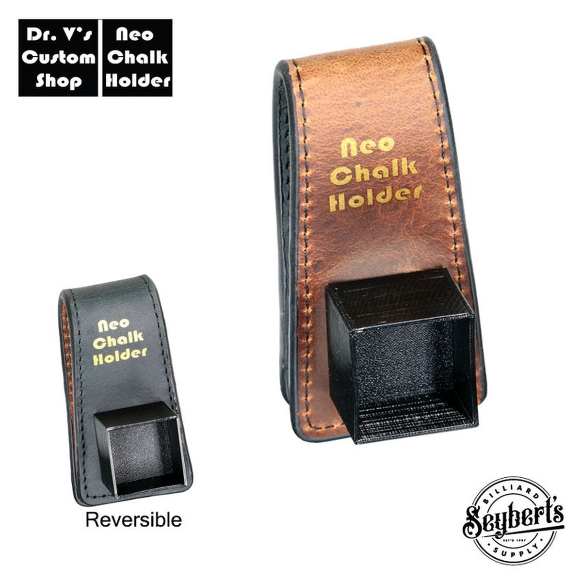 Dr. V's Square Leather Chalk Holder - Brown/Black Reversible Leather Base with Black Holder