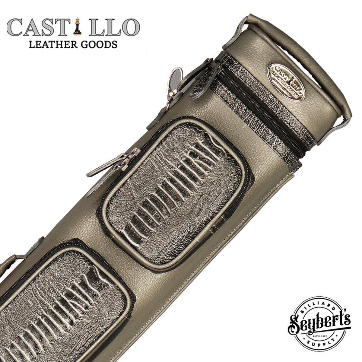 Castillo Grey Leather with Grey Ostrich Leg Accent 35 Hard Leather Pool Cue Case - CLG35GYGYOS