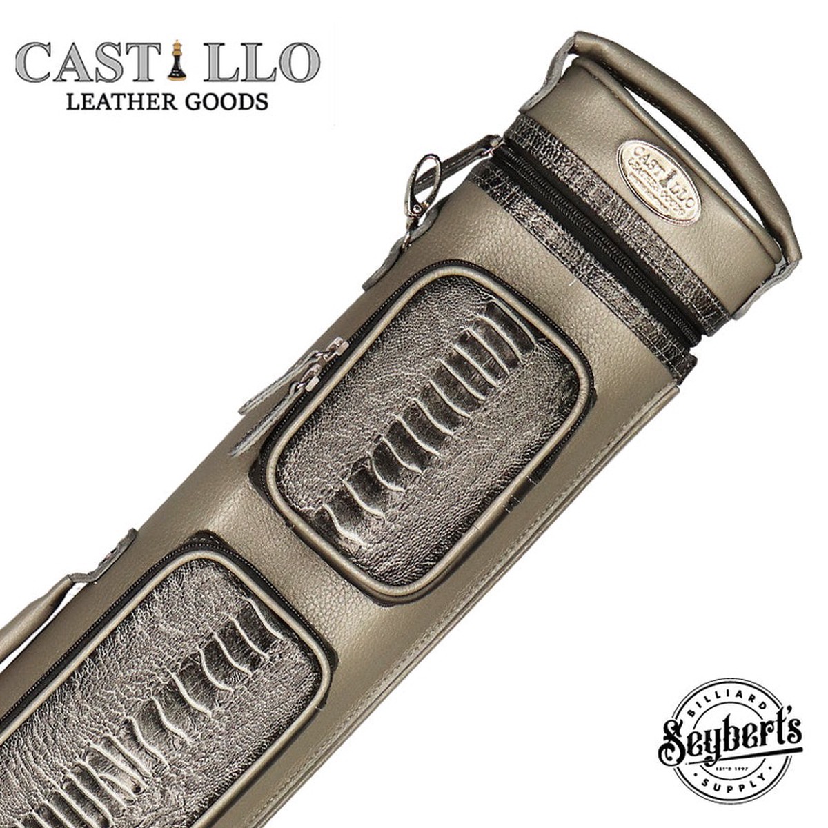 Castillo Grey Leather with Grey Ostrich Leg Accent 24 Hard Leather Pool Cue Case - CLG24GYGYOS