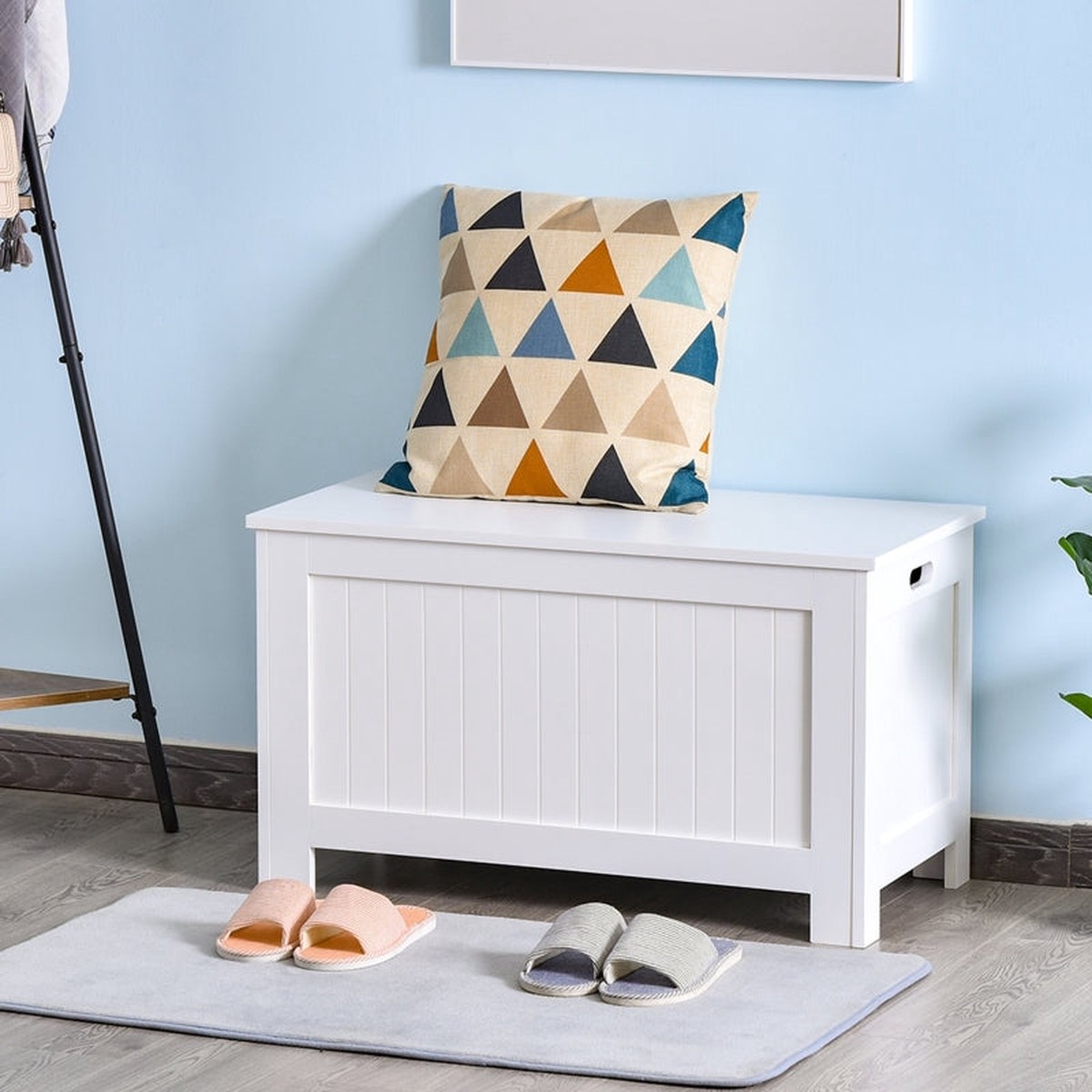 Lift Top Storage Chest with Safety Hinges, Toy Box Organizer - White