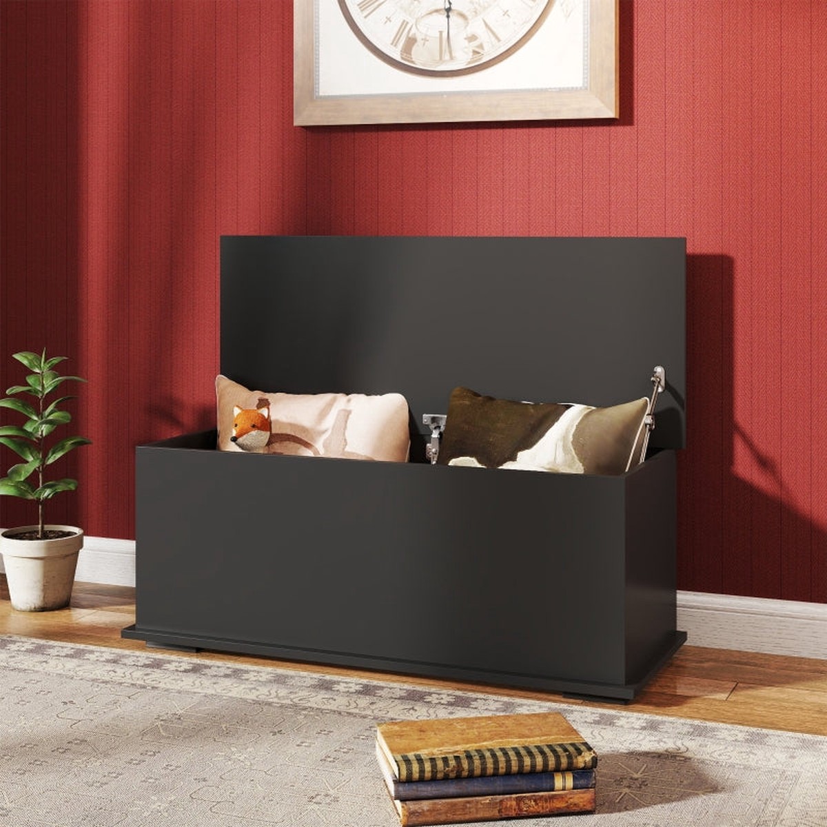 Storage Chest 113L Flip-Top Lid Safety Hinges Black