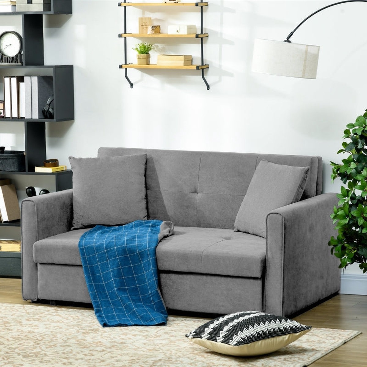 2 Seater Sofa Bed Convertible Settee with Hidden Storage, Velvet Grey
