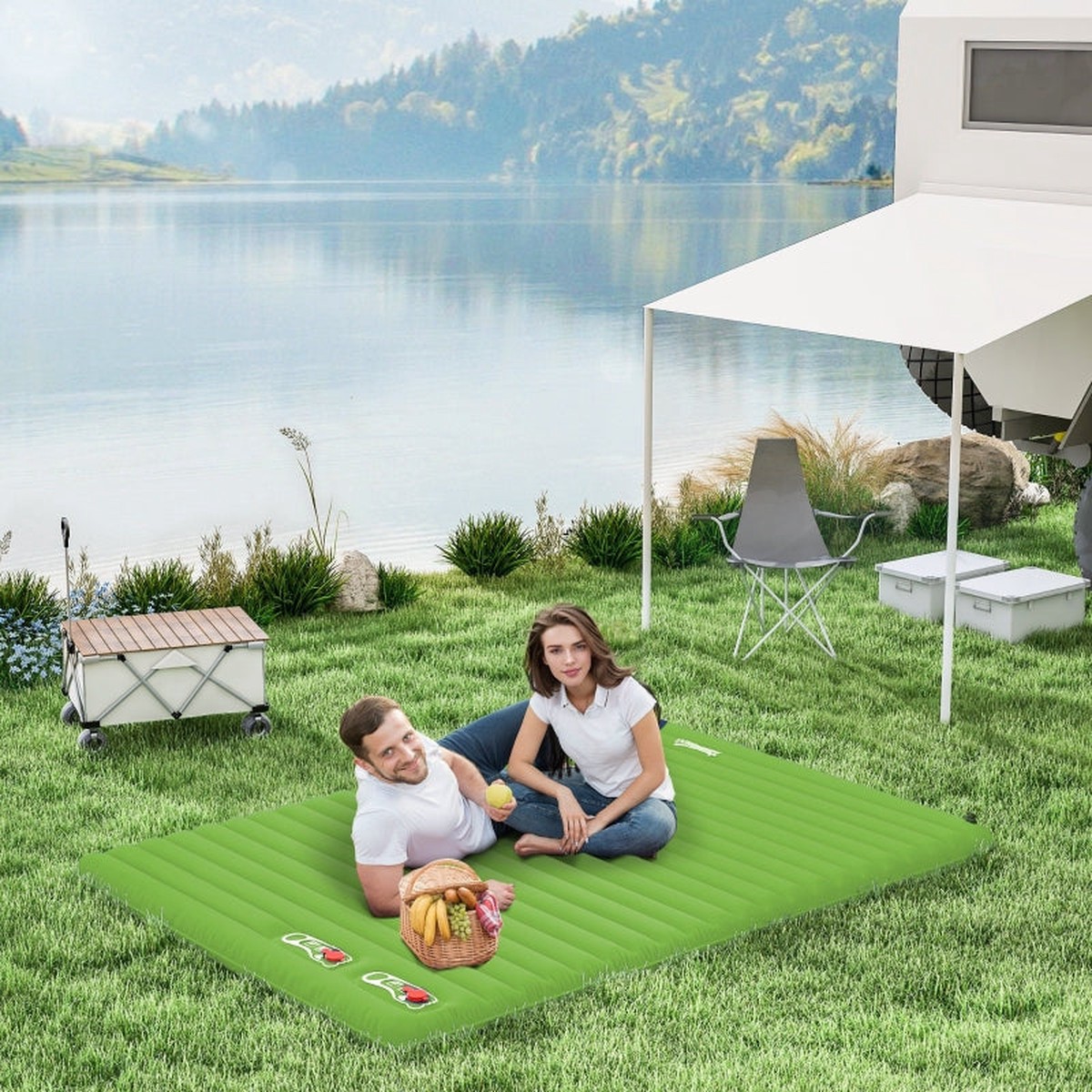 2 Person Inflatable Camping Mattress - Green