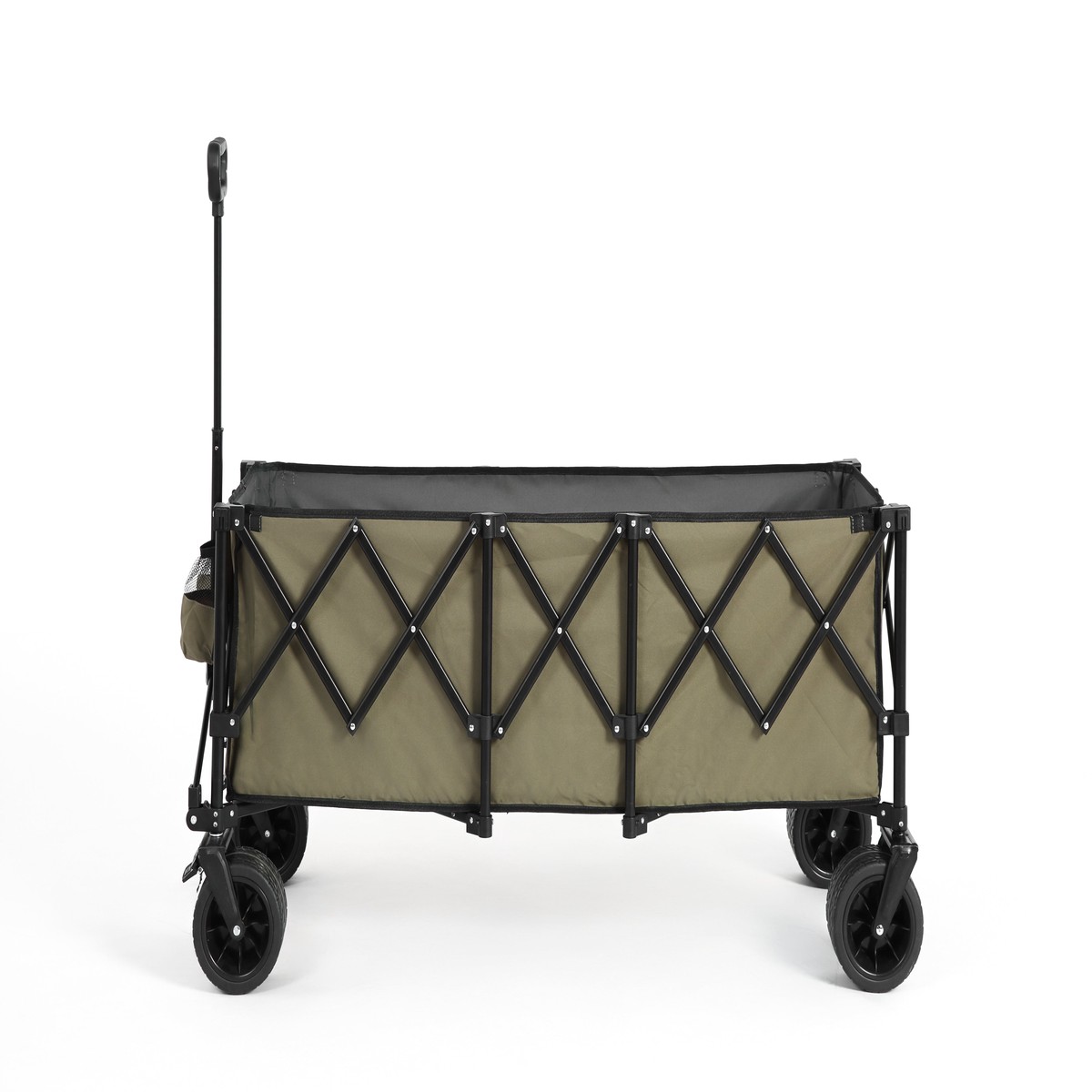 Foldable Extended Wagon, 220lbs Capacity 300L Garden Cart Beach Wheels Drink Holders, Army Green
