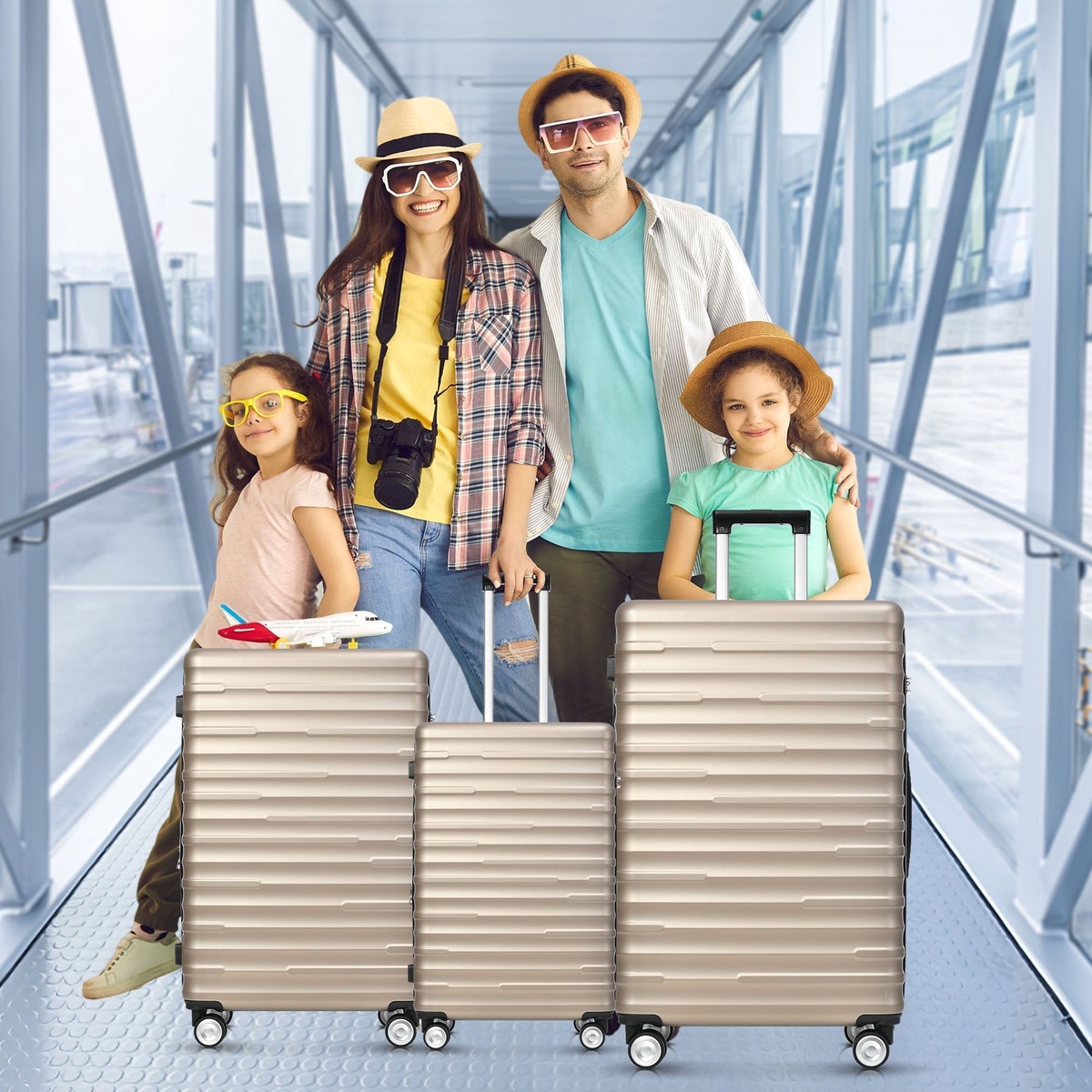 Luggage Set - Expandable, TSA Lock, Waterproof, Telescopic Handle, Gold ABS