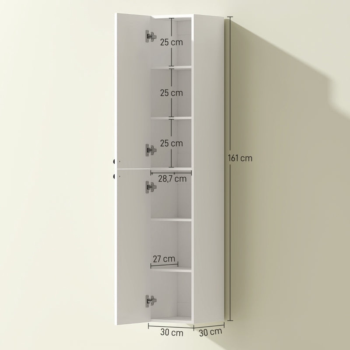 Wall-Mounted Bathroom Cabinet, 6 Shelves, Lacquered MDF, White