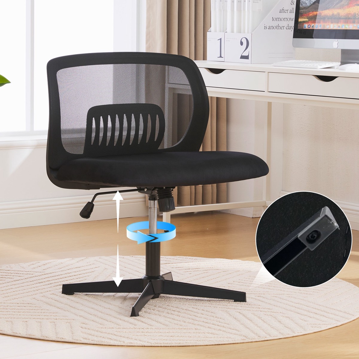 Armless Office Chair, Reading & Living Room Chair, Rocking, Height Adjustable, 360 Rotatable