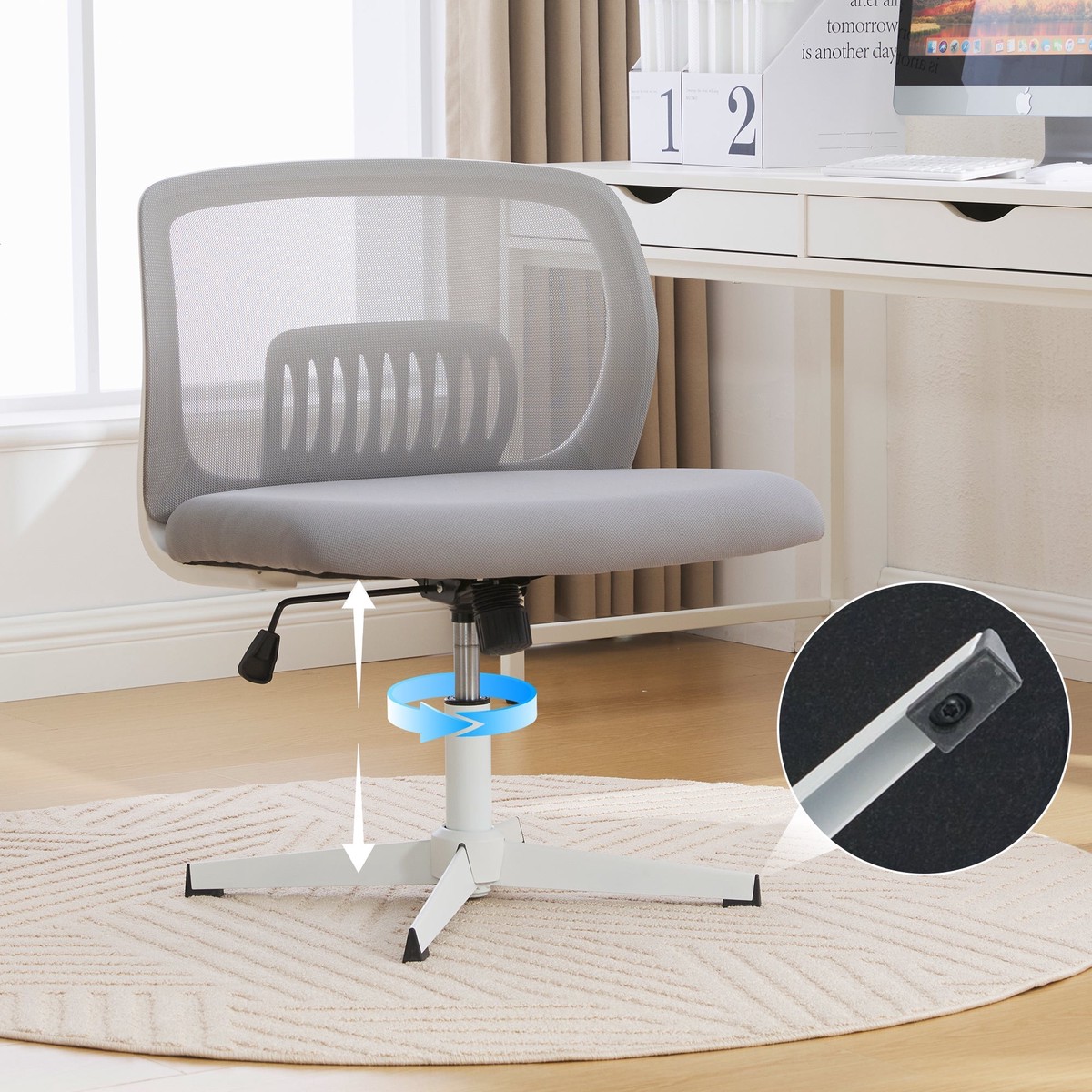 Armless Office Chair, Upholstered, Rocking, Height Adjustable, 360 Rotatable