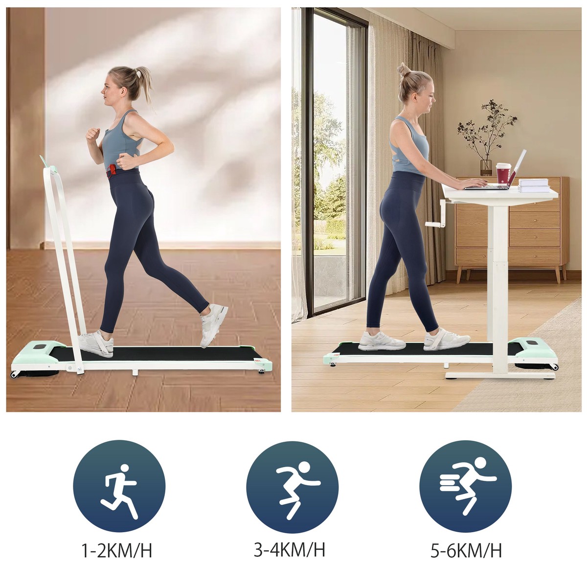 Treadmill, 2-in-1, 1-6 km/h, LED Display, Bluetooth, Foldable