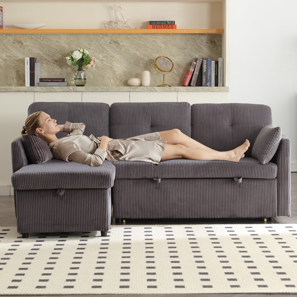 Sofa Bed, Multi-functional with Storage & Pull-Out, Chaise Lounge Interchangeable, L-Shaped Modular