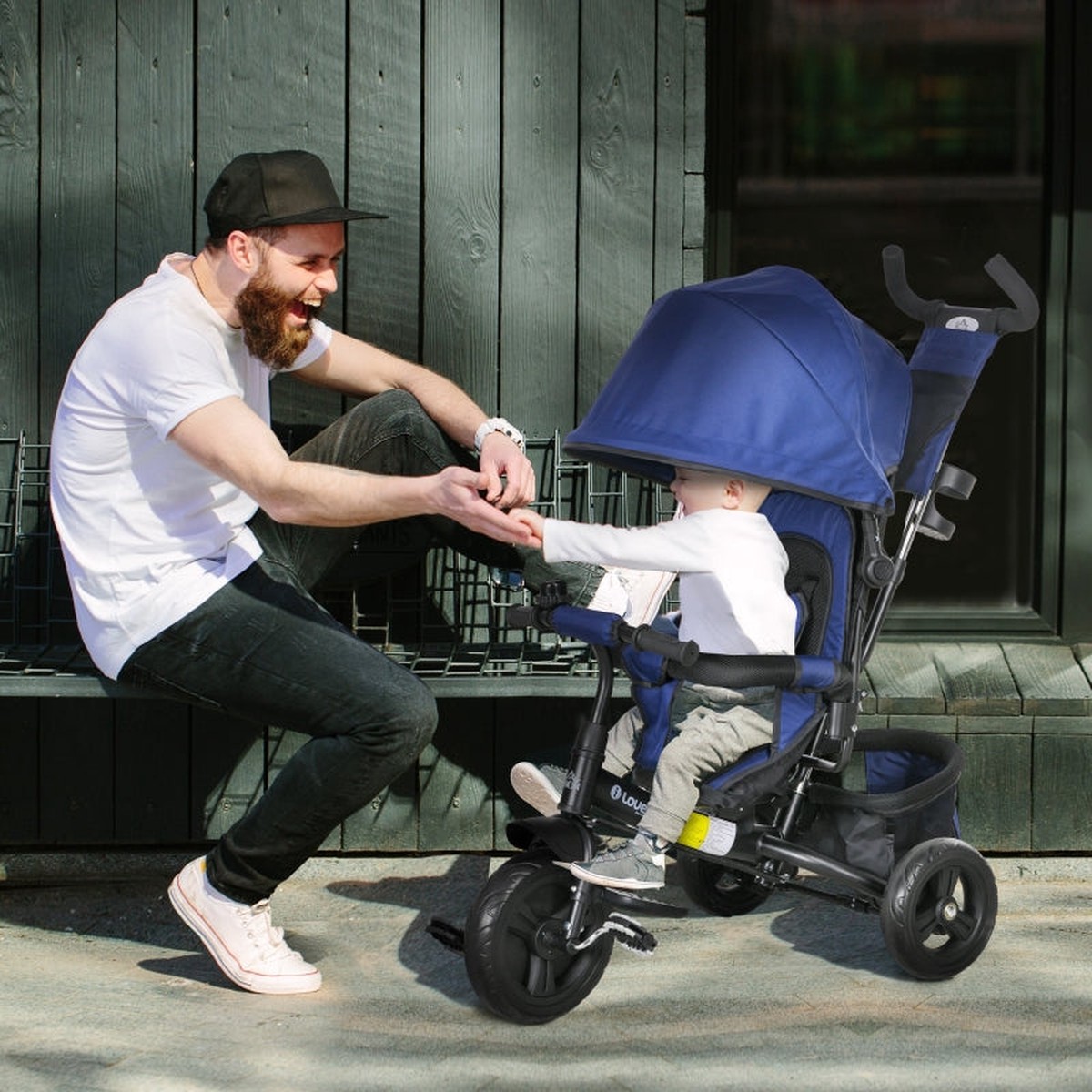 6-in-1 Tricycle with Push Bar and Sun Canopy, Dark Blue