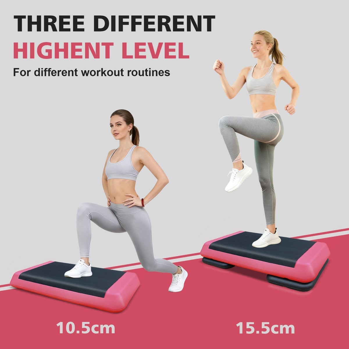 Aerobic Stepper, 76cm/28.5" Adjustable Workout Platform with 2 Risers, Red Black