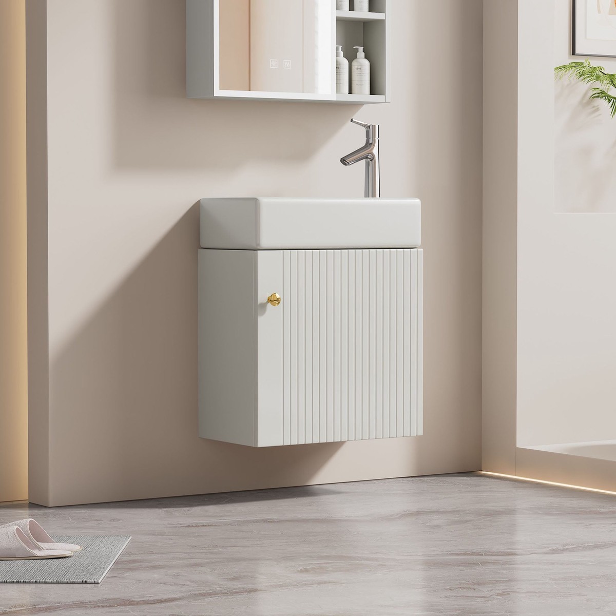 Bathroom Furniture Washbasin with 46cm Vanity Unit, Hanging, Small Guest Bathroom