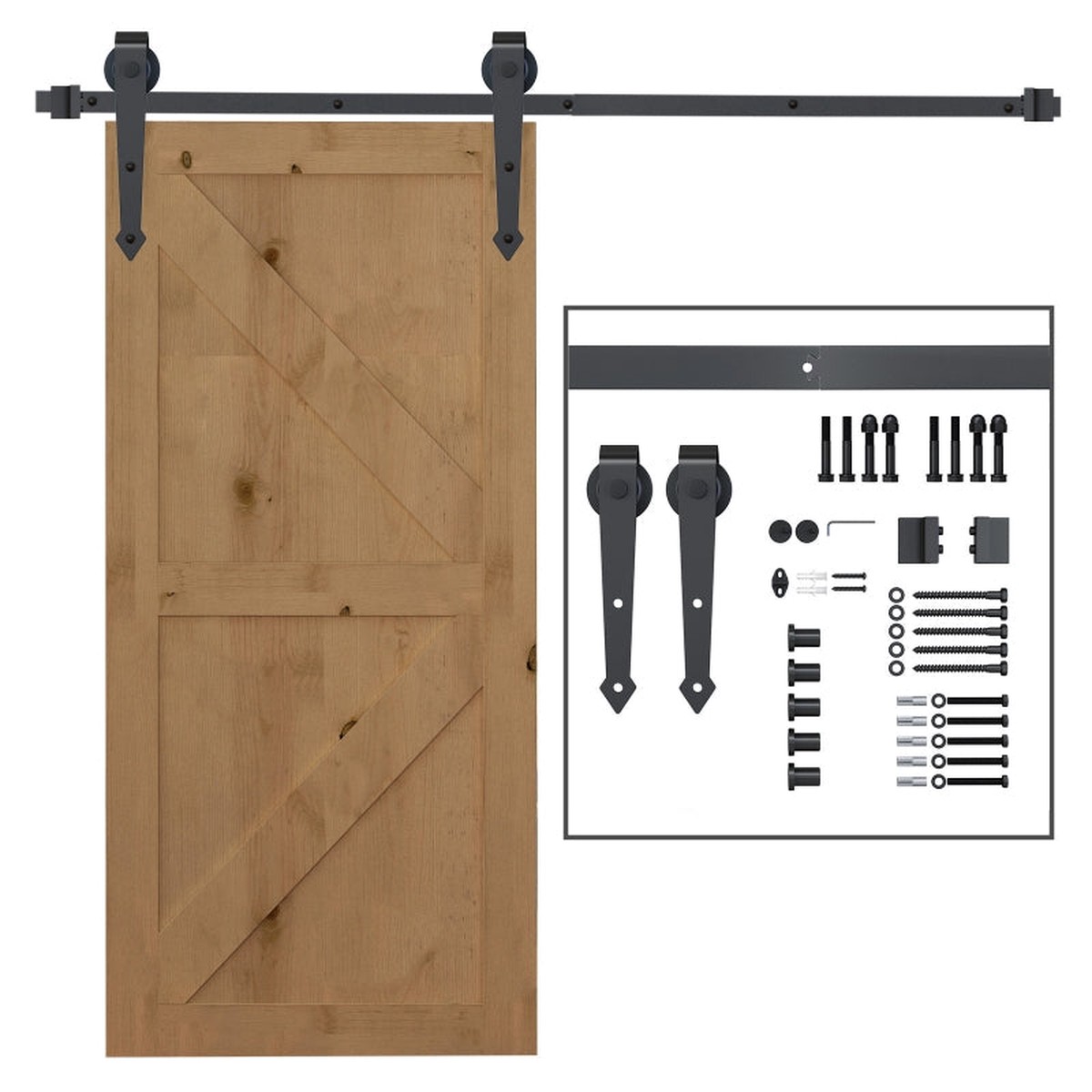 Sliding door fitting set 200 cm complete with rails, rollers, anti-jump devices, door stop, floor guide, carbon steel brown