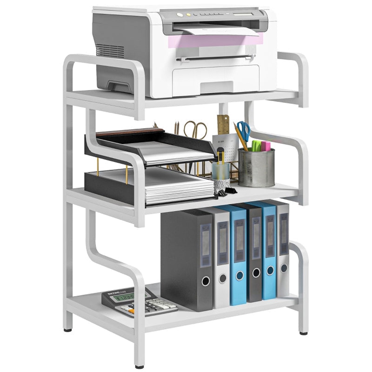 3-Tier Printer Stand Storage Shelves 55 x 40 x 77cm White