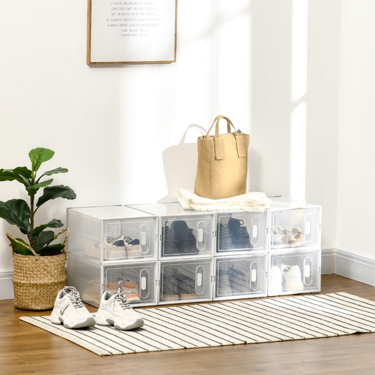 8PCS Shoe Box Stackable Storage Magnetic Door Plastic
