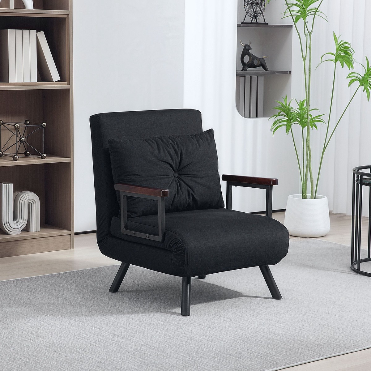 Chair Bed, 4-in-1 Single with Pillow - Velvet-Feel Black
