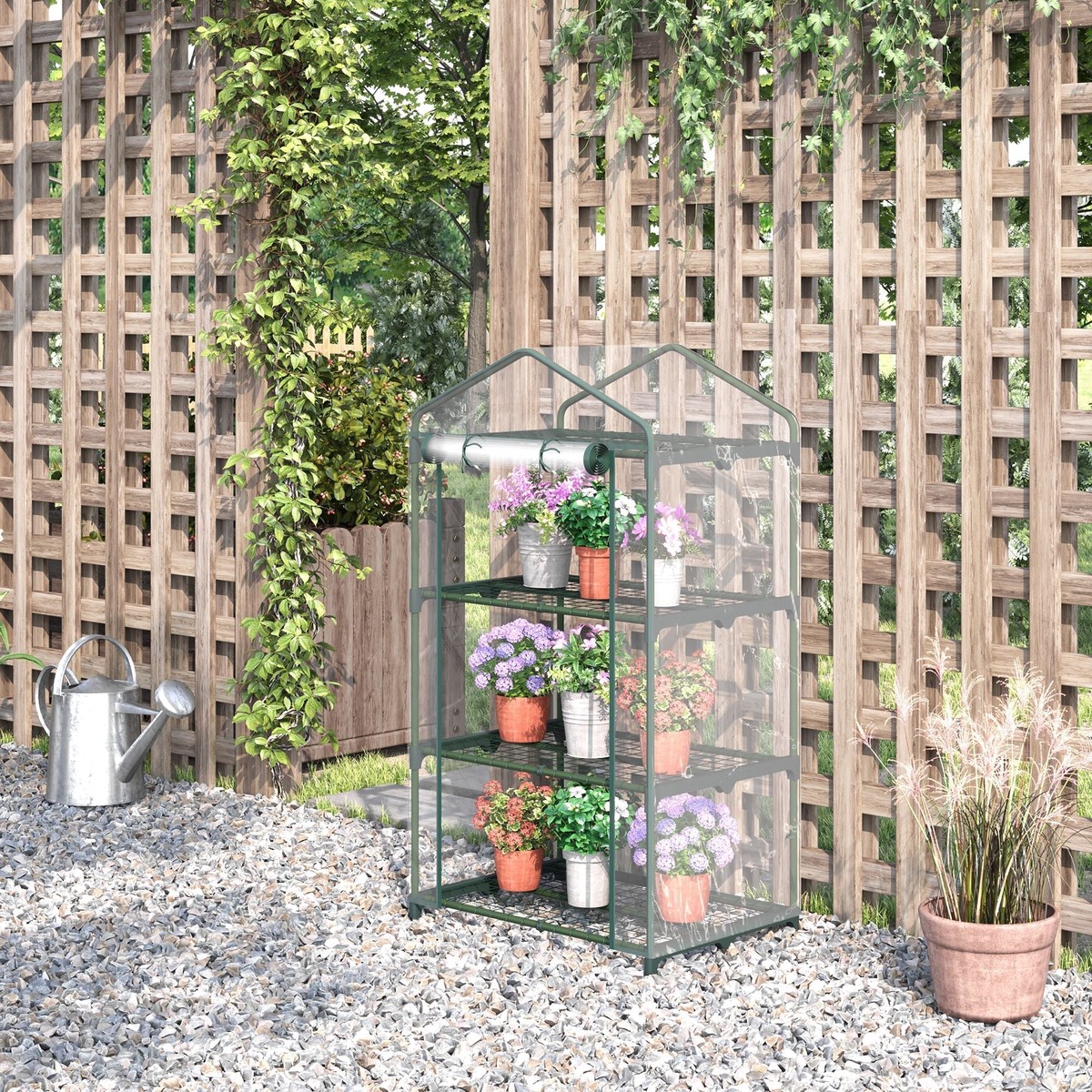3 Tier Mini Greenhouse Portable Grow House with Roll Up Door, Clear