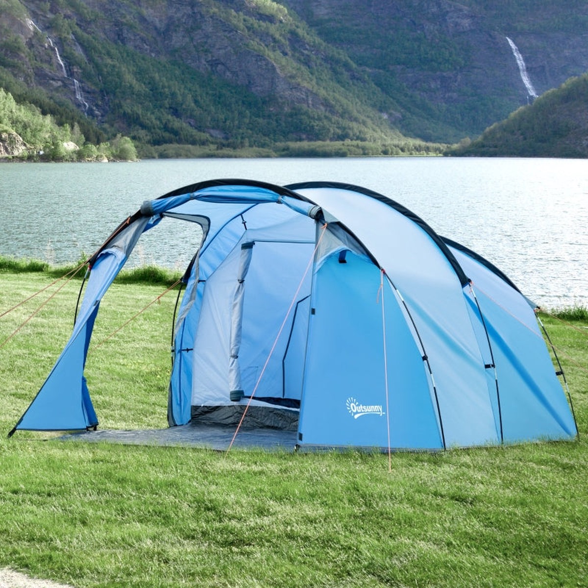 2 Room Tent with Vestibule, Weather-Resistant Camping Tent, Sky Blue