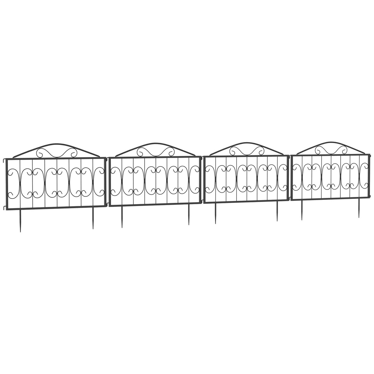 Decorative Garden Fencing, 4PCs Picket Panels Flower Bed Border, Black Metal
