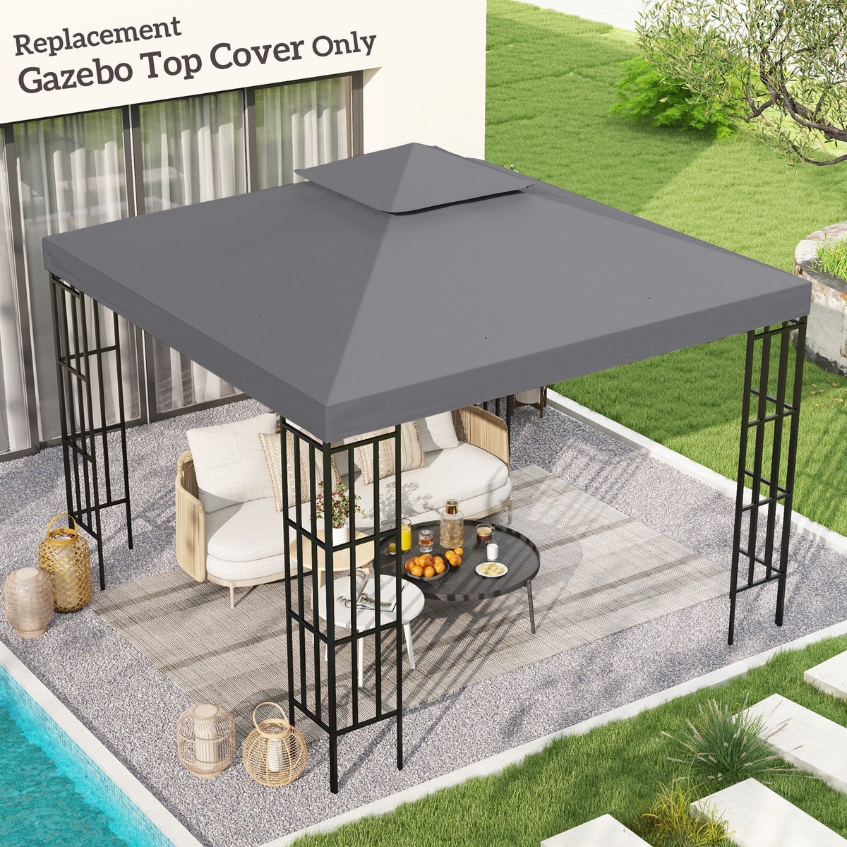 Gazebo Top Cover 3m Double Tier Replacement Deep Grey