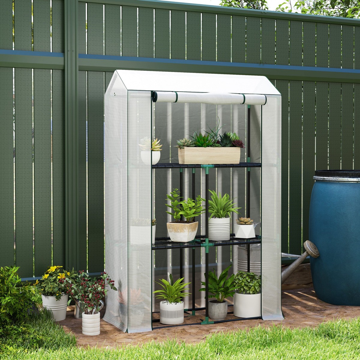 Greenhouse Three Shelf 40 x 100cm Steel Frame White