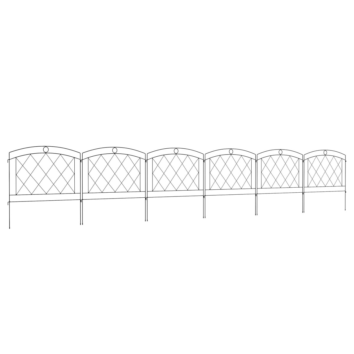 Metal Decorative Outdoor Picket Fence Panels Set of 6, Black