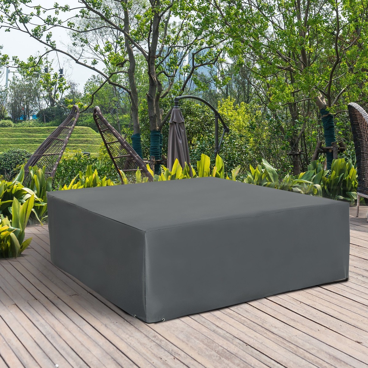 Garden Rattan Furniture Protective Cover Water UV Resistant Grey 205x192cm