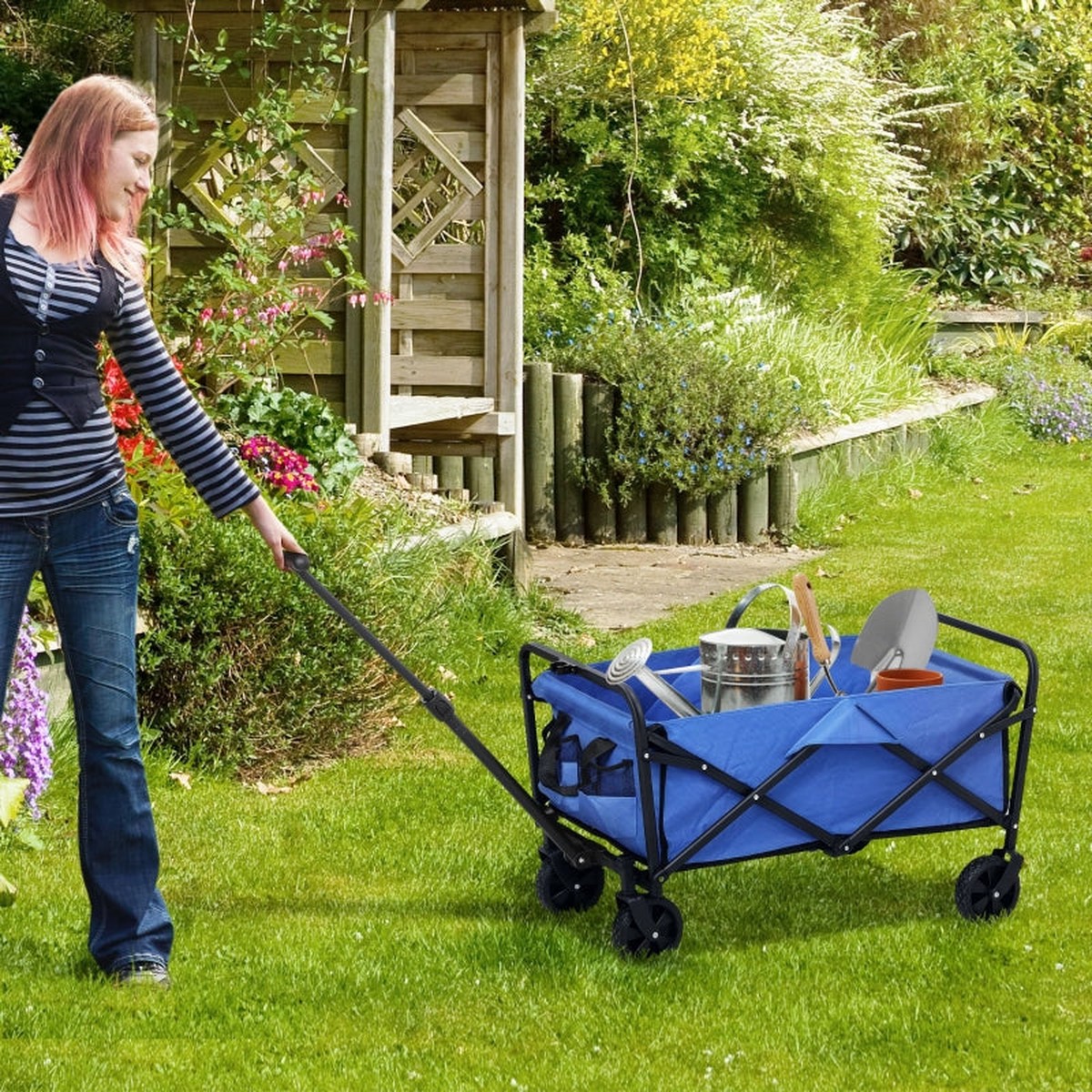 Festival Trolley Cart 62L 120kg Heavy Duty Collapsible Adjustable Handle Blue