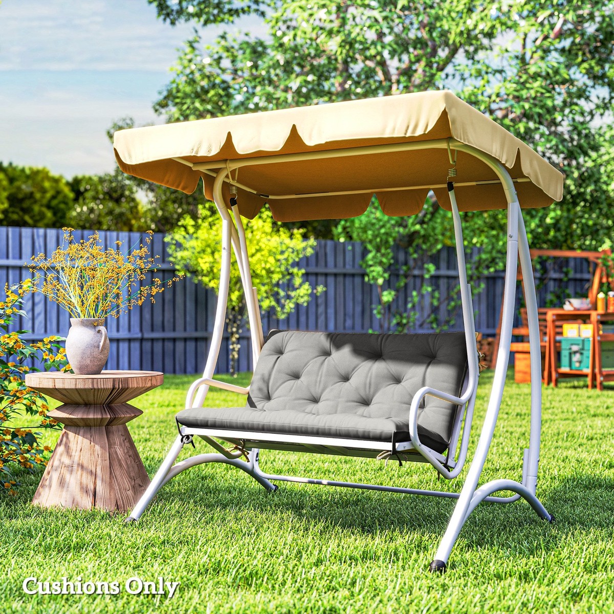 2 Seater Bench Pad Garden Chair Cushion with Back and Ties Light Grey