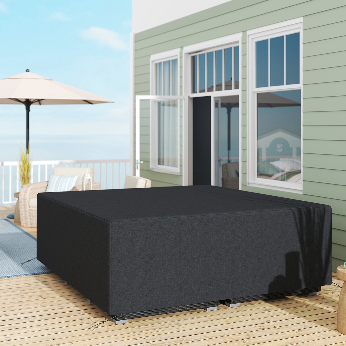 600D Oxford Garden Furniture Sofa Cover, Waterproof Anti-UV Rattan, Black