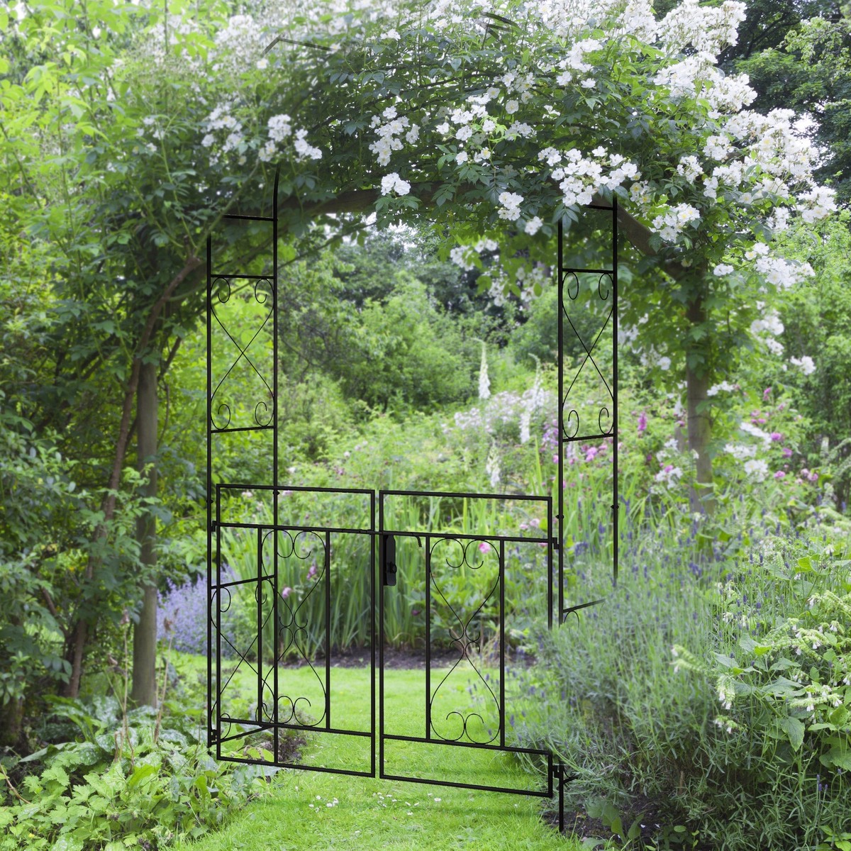 Garden Arch with Gate, Decorative Metal, Black