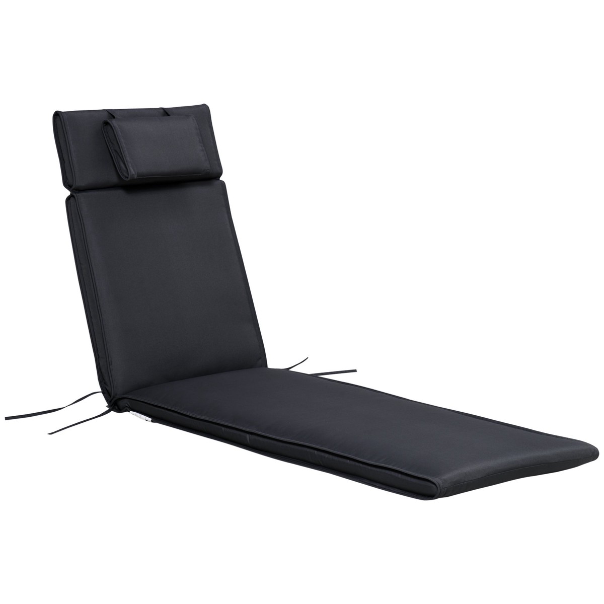 Garden Sun Lounger Cushion Replacement, Thick Sunbed Relaxer Pad with Pillow, Black