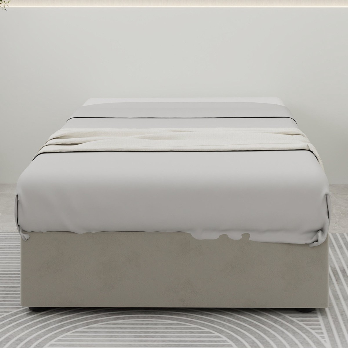 Modern Minimalist Bed Frame, 90x200 cm Gas Lift Storage, Beige Dutch Velvet