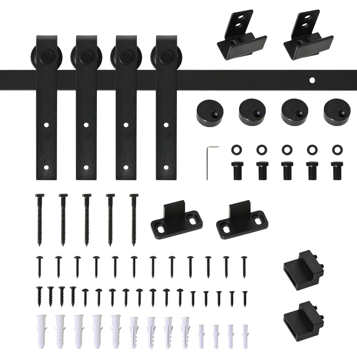 Sliding Door Hardware, Double Doors Track Accessories, Carbon Steel Black