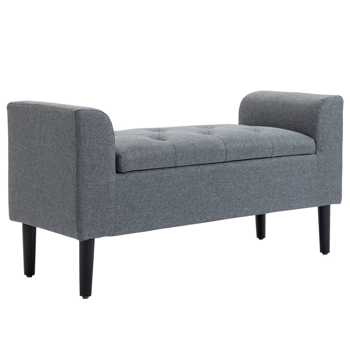 Storage Bench, Upholstered with Wooden Legs, Light Grey