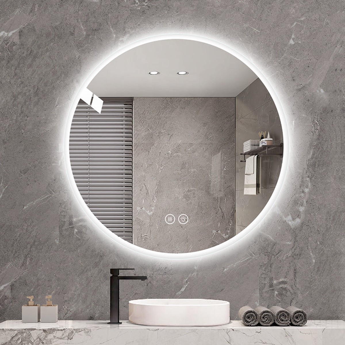 70cm LED Round Bathroom Mirror, Anti-Fog Dimmable Light 3 Color Temperature, Smart Mirror