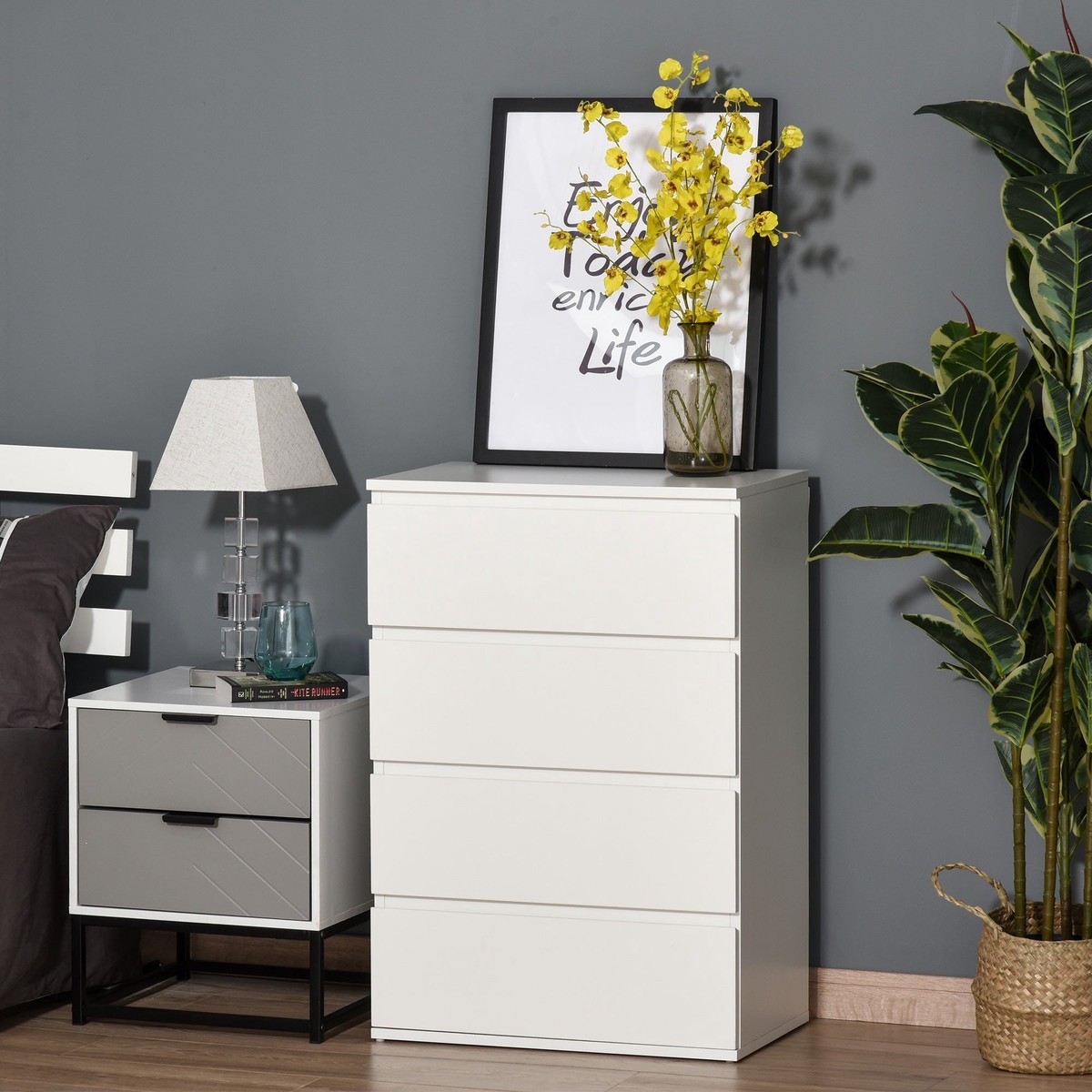 Chest of Drawers, 4 Drawers, Anti-tilt Office Cabinet, White