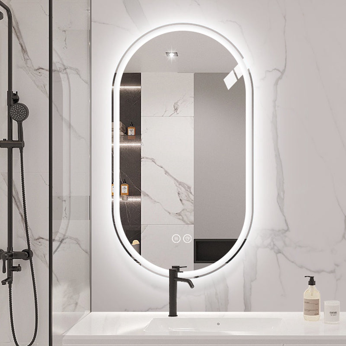 Frameless Oval Wall-Mounted Smart Mirror, Anti-Fog Touch Screen 60x90cm