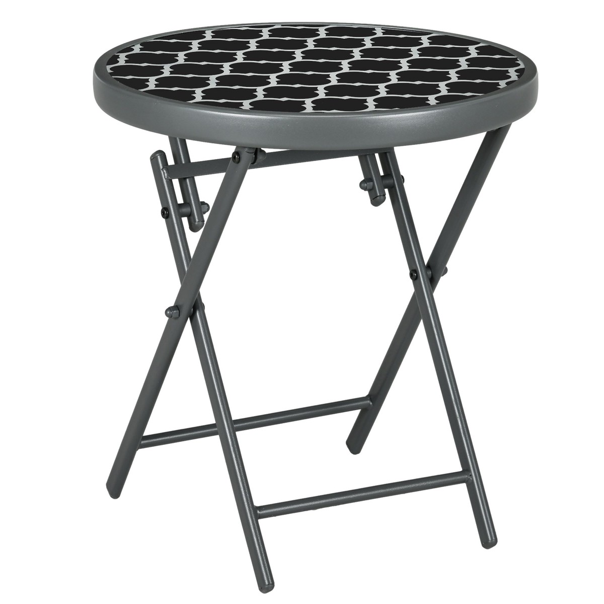 Folding Table Side Table Glass Top Black