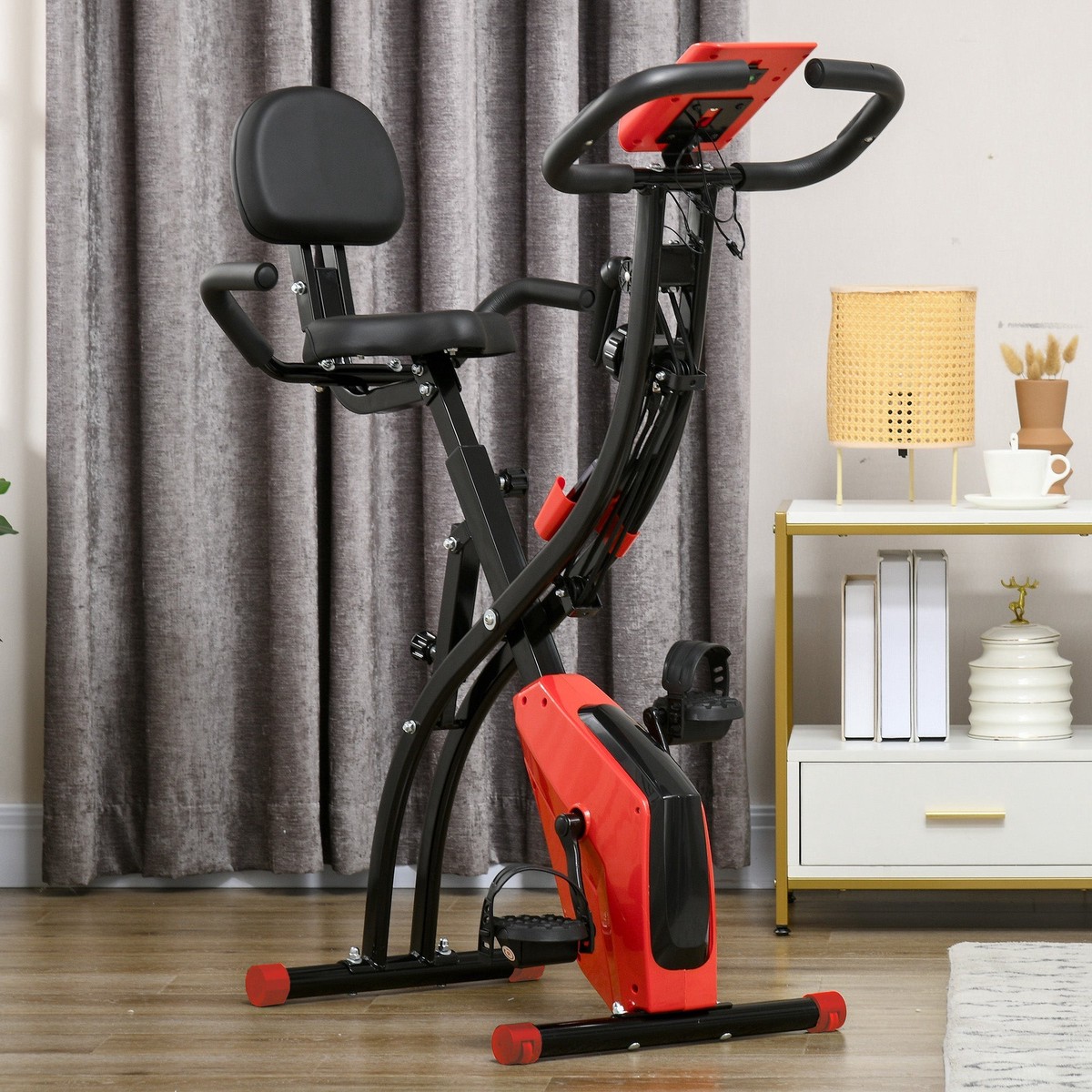 Exercise Bike, Foldable 2-in-1 with LCD & 8-Level Resistance, Tension Ropes